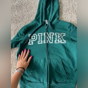 PINK Green Full Zip sweatshirt with hood